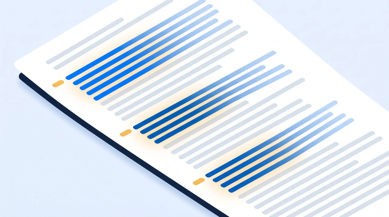 A transcript sheet where the flagged lines are bunched in a few places rather than spread evenly down the page