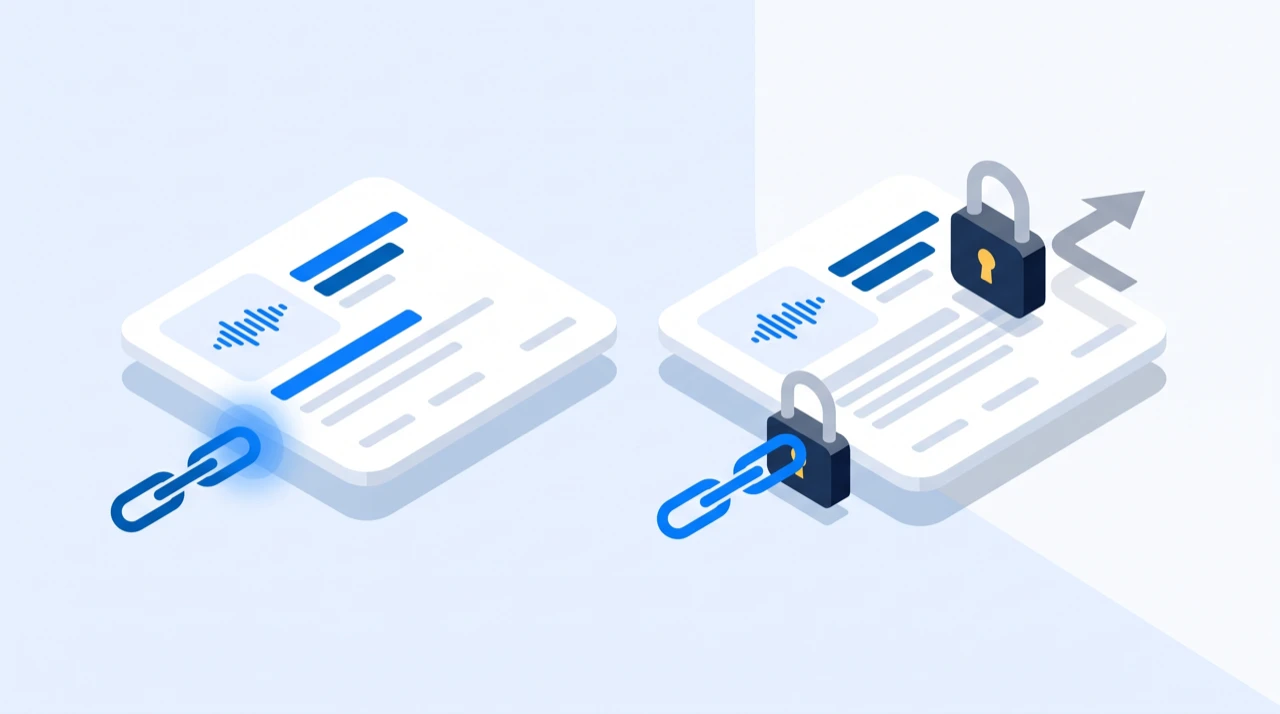Two episode cards: one openly reachable by a link, one behind a padlock with the link deflected