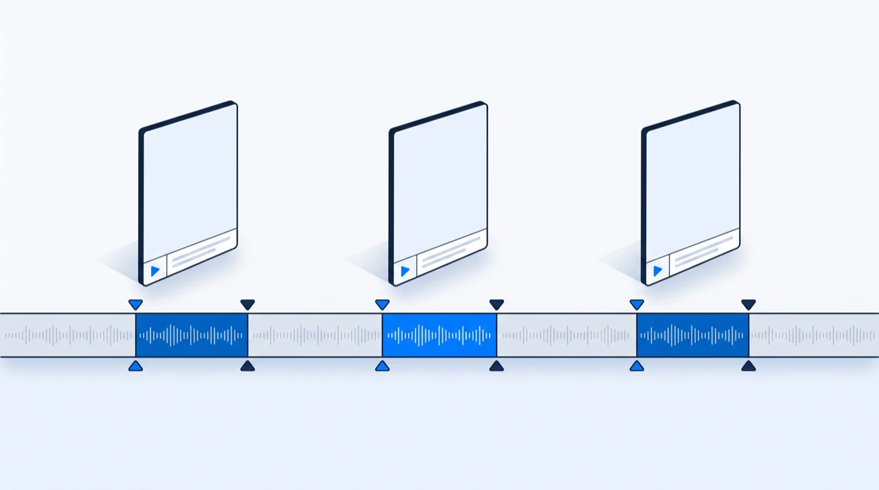 A timeline with a few segments marked, each lifting out as a vertical clip frame