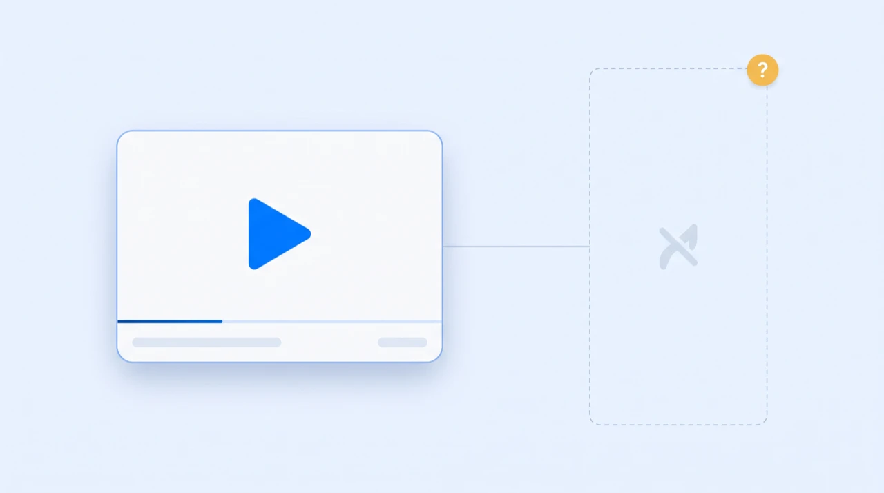 A video player beside an empty side panel where the transcript list would normally appear