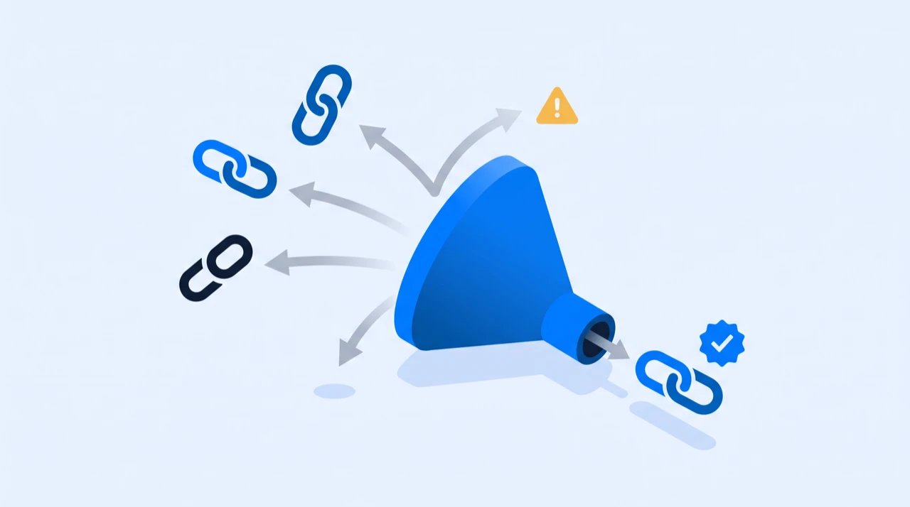 Several link shapes entering a funnel, with only the correctly formed one passing through