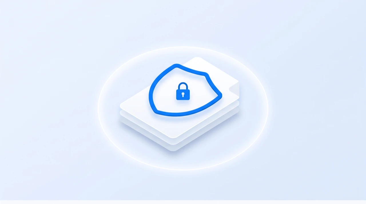 A padlocked shield resting over a stack of transcript files