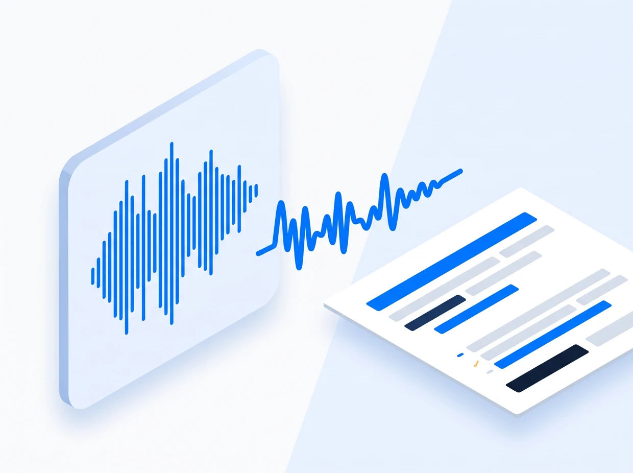 An MP3 waveform with the spoken words written underneath it
