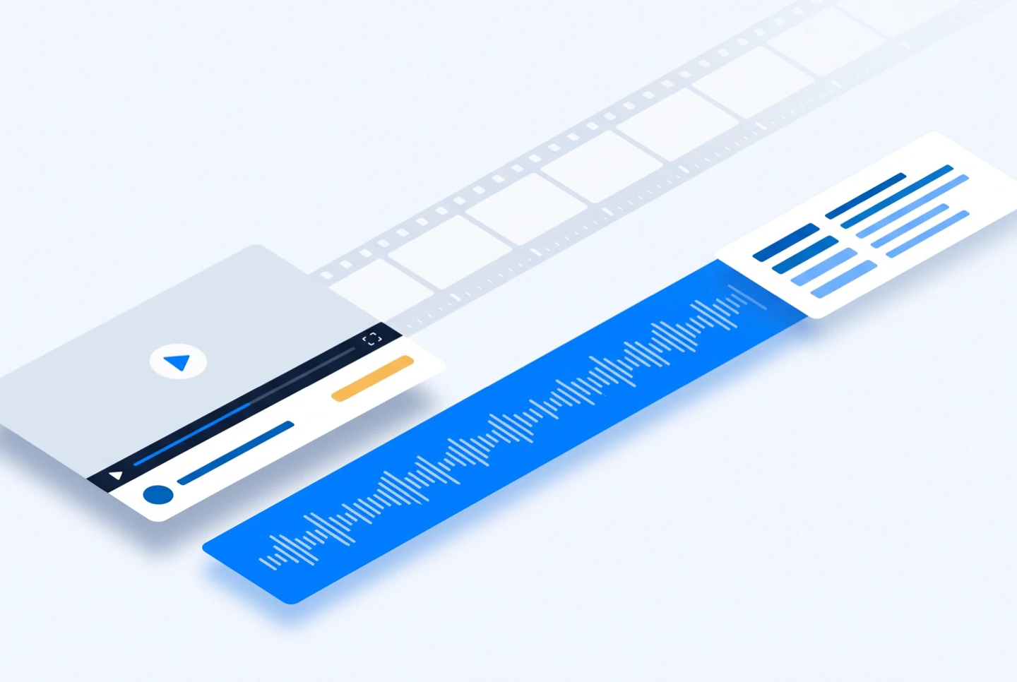 An MP4 file separating into a picture track and an audio track that becomes text