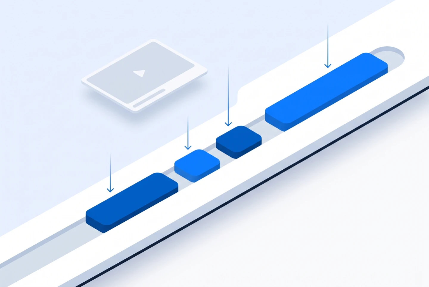 A video timeline with timed subtitle segments lined up under the speech